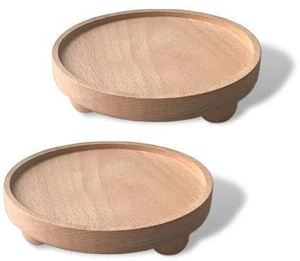 anaan Satel Assiette en Bois Plat Tablette Petit Plateau de Service pour Bougie Bijoux Clés Porte Plante Support Pot de Fleur Décor de Table Design Lot 2 (Rond 15cm)