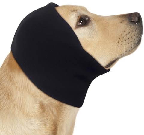 COMFPET Happy Hoodie für Hunde & Katzen, Lärm- & Gehörschutz, beruhigende Ohrenschützer, Ohren- & Windschutz, reduziert die Angst vor Feuerwerk, ideal für die Zeit nach Einer Operation, L(Schwarz)