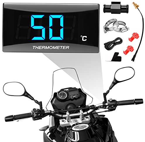 Weigudoc Termómetro digital universal para moto con adaptador de 18/22 mm, sensor de temperatura, pantalla digital LED resistente al agua, sensor de temperatura de luz azul para KOSO, bleu (22mm)