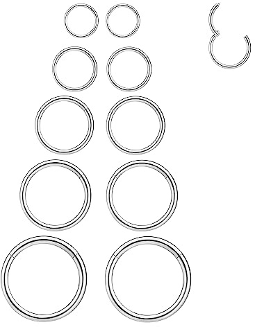 LEE&RO 16G 6MM 7MM 8MM 9MM 10MM Hinged Clicker Septum Rings 16G Nose Hoop Tragus Helix Cartilage Hoop Earrings Silver