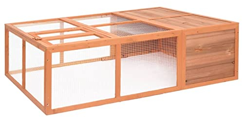 SHUJING Garten-Tierkäfig, Kaninchenstall, Hasenkäfig, Wachtelstall, Kleintiergehege Außen, Freilaufgehege Kaninchen, Meerschweinchen Auslauf, 150x100x50 cm Massivholz Tanne