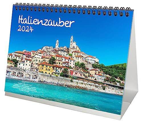 Italienzauber DIN A5 Tischkalender für 2024 Rom Italien Strand Urlaub - Geschenkset Inhalt: 1x Kalender, 1x Weihnachts- und 1x Grußkarte (insgesamt 3 Teile)