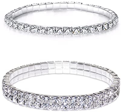 ARHZ Fußkettchen,Fußkettchen für Damen, 2 Stücke Funkeln Diamant Fußkettchen für Frauen, Elastischer Kristall Silber-Ton Funkelnde Charm Fuß Schmuck Armreif