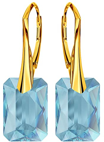 Ohrringe Damenohrringe Klapperverschluß Silber 925 Ohrhänger mit Kristallen Vergoldung mit Gelbgold 24 Karat / 750 Gold Ohrschmuck Geschenk für Frau Mädchen (Aquamarine)