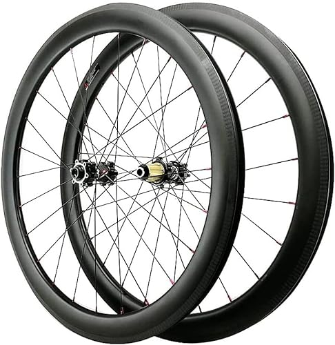 ZECHAO 700c Rennrad Radsatz, Carbon Fahrrad Felge 24H C/V Bremsscheibenbremse Räder Durchgangsachse Nabe für 7/8/9/10/11/12 Gang Kassette 1700g Radsatz (Farbe: Schwarz, Größe: 50mm)