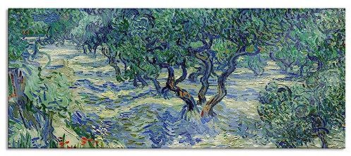 Pixxprint Glasbild Panorama, Wandbild aus Echtglas, Vincent Van Gogh - Oliven-Feld, 100x40 cm, inkl. Aufhängung und Abstandshalter