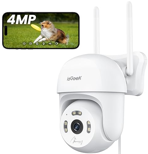 ieGeek 2,5K Überwachungskamera Aussen WLAN, 4MP Kamera Überwachung Aussen, PTZ WLAN Kamera Outdoor mit Automatische Verfolgt, 24/7 Aufnahme, Nachtsicht in Farbe, IP65, SD/Cloud-Speicher, 2,4GHz WiFi