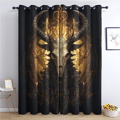 THYUNQ Vorhänge Gothic Totenkopf - Vorhang Blickdicht Verdunklungsvorhänge Thermovorhang, Gardinen mit Ösen, Vorhänge Wohnzimmer Schlafzimmer Fenster 2er Set, H 160 x B 140 cm
