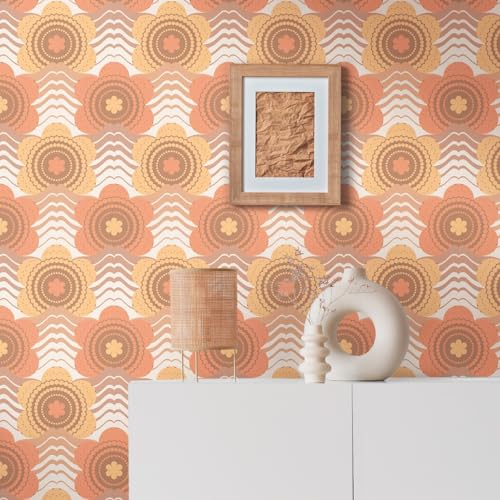 A.S. Création Retro Chic 395393 Papier peint intissé Motif floral Marron Orange Jaune Crème 8,50 x 0,53 m Fabriqué en Allemagne