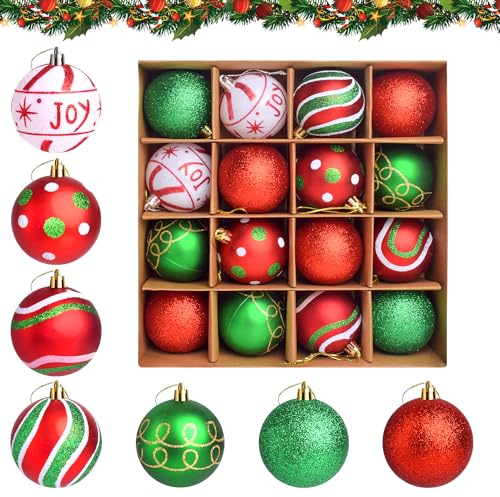 16 Stück Weihnachtskugeln Set, CZMAO Christbaumkugeln Rot Grün 6cm, Kunststoff Weihnachtsbaumkugeln Rot Grün, Christbaumschmuck Weihnachtsbaumschmuck