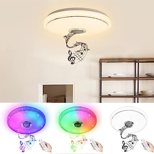 YARDIN 48W LED Deckenleuchte RGB Deckenlampe mit Bluetooth Lautsprecher, Dimmbar Sternenhimmel Flach Deckenbeleuchtung mit APP-Steuerung und Fernbedienung für Schlafzimmer Kinderzimmer Wohnzimmer