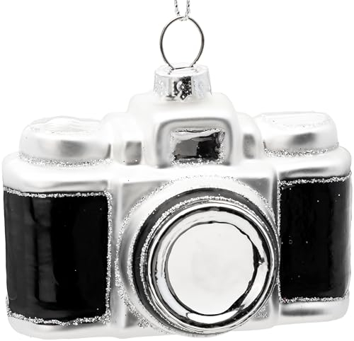 SIKORA Kompakt Kamera besondere Weihnachtskugel Glas Christbaumschmuck Deko Figur Weihnachten Anhänger Ornament - Trend Line - BS919