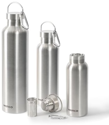 wenco Trinkflasche Edelstahl 1l / 1000ml isoliert und auslaufsicher für kalte und heiße Getränke auch als Thermoskanne verwendbar – mit Teesieb – BPA frei – silber