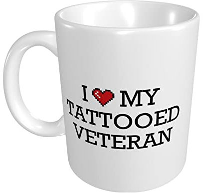 peiyeety Tazas para mujeres I Love My Tattooed Veteran Taza Papá Regalos Taza de café