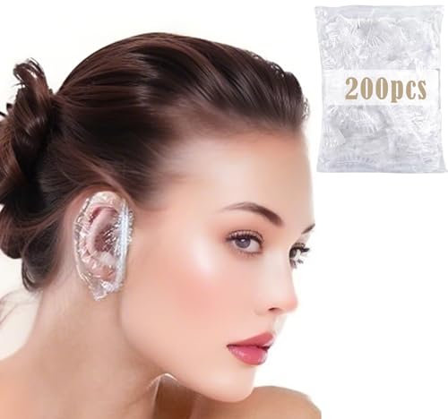 200Pcs Premium Waterproof Ear Covers - Disposable PE Ear Protectors for Shower, Hair Dye, & Salon Use - Elastic Ear Caps for Adults