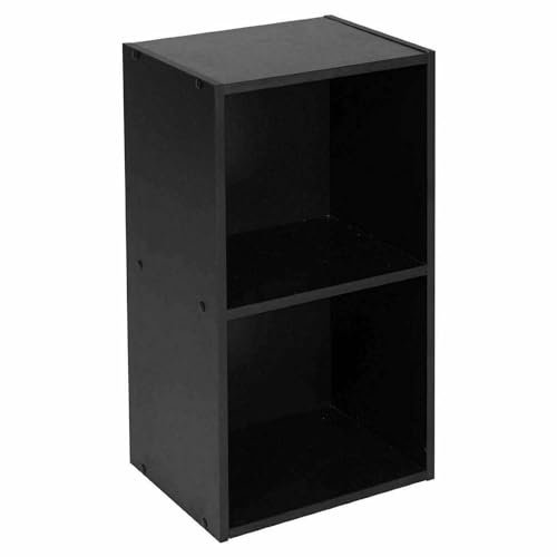URBNLIVING Tier Wooden Bookcase Shelving Display Storage Shelf Unit Wood Shelves (Black, 2 Shelf)