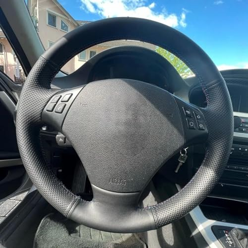 WQKRBMGU Lenkradhülle aus echtem Leder, für BMW E90 E91 320 318i 320i 325i 330i 320d 328xi X1 E84, Schwarz