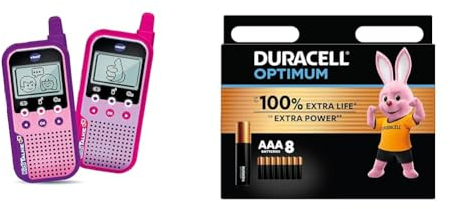 Vtech Kidi Talkie Rosa – Walkie-Talkie für Kinder mit Display und Spielen, elektronisches Lernspielzeug – französische Version + Duracell Optimum Batterien AAA, 8 Stück, bis zu 100% Extra Power oder