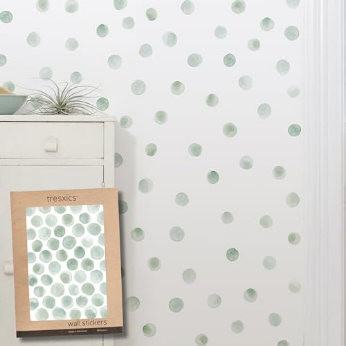 TRESXICS Pegatinas Pared Decorativas Infantiles Topos Acuarela, 50 Piezas, Vinilo Adhesivo Pared Original y Duradero, Efecto de Papel Pintado Infantil, Fácil Aplicación y Removible (Verde)