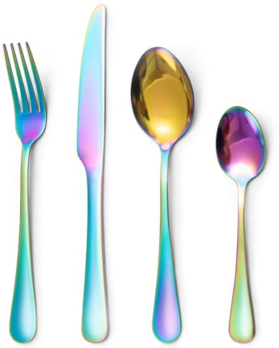 LAZAHOME 24 Piece Cutlery Set for 6 People, Stainless Steel Camping Cutlery,Rainbow Cutlery Set with Spoon Knife and Fork,Mixed Cutlery Sets,Dishwasher Safe,Easy Clean, Mirror Polished