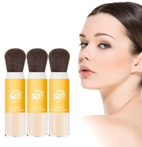 Poudre de Crème Solaire,Protection Solaire pour le Visage,Poudre de Protection Solaire SPF50 pour le Visage,Poudre Minérale pour Écran solaire,Contrôle D'huile Finition Mate Naturelle (3PCS)