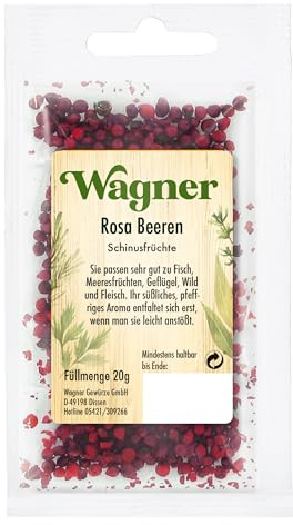 Wagner Gewürze - Rosa Beeren, Schinusfrüchte | Pfeffriges Aroma für Fisch, Geflügel und Wild | 20 g im Beutel