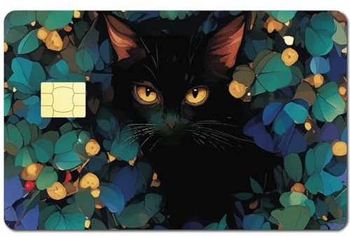 CREATCABIN 4 Stück Kreditkartenaufkleber Schwarzer Katze,Debitkarten-Aufkleber,Bankkarten-Abdeckung,Schutz Vor Kratzern,Wasserdicht,Abnehmbar,Schmal,Für Freunde,Familie,Frauen,Geburtstag,18.6x13.7cm