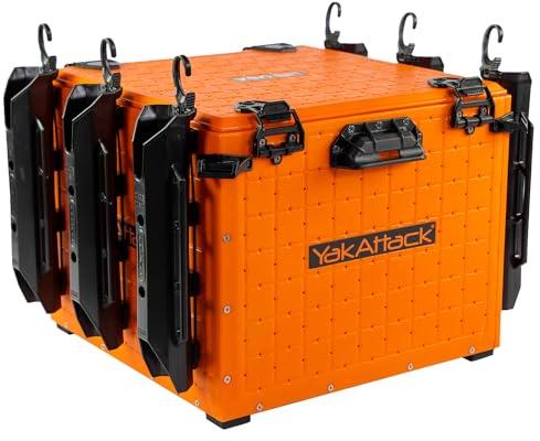 YakAttack BlackPak Pro 16 x 16 Kayak Fishing Crate with 6 Rod Holders - Orange | Tackle Storage Box & Fishing Gear Organizer | Lightweight, Durable & Customizable Kayak Fishing Accessory