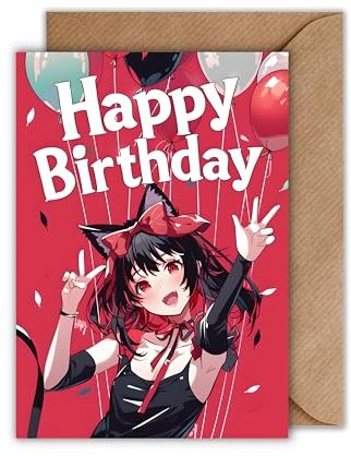WBdesignz Anime Geburtstag Karte mit Umschlag - Schöne Geburtstagskarte “Happy Birthday” Festliche Glückwunschkarte Kawaii Geschenkkarte zum Geburtstag Happy Birthday Karte (DIN A6)