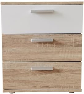 HTI living Nachtkommode 3 Schubladen Nina Sonoma Weiß Nachtschrank Nachttisch