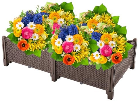 Bewässerungskasten – Hochbeet, Rattan, erhöhtes Gartenbeet, für drinnen und draußen, erhöhter Pflanzbehälter, Zaun, Tür, Terrasse, Pflanzbehälter für Garten, Terrasse, Balkon, Hof, Café