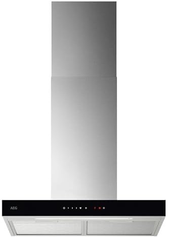 AEG Dunstabzugshaube Serie 6000 mit Lüften-Funktion 60cm – Kaminhaube mit Glas – Ab- und Umluft – max. 730 m³/h im Abluftbetrieb mit max. 74 dB(A) – Touch-Bedienung – Edelstahl – GB67D61HL