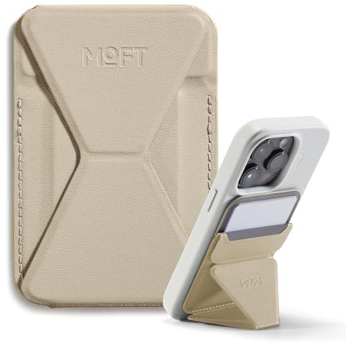 MOFT Magnetischer Wallet Ständer für iPhone 16/15/14/13/12 Serie Kompatibel mit MagSafe, MOVAS Vegan Leder Magnetischer Handyständer mit 3 Betrachtungswinkeln, 2 Kartenhalter (Earthen Beige)