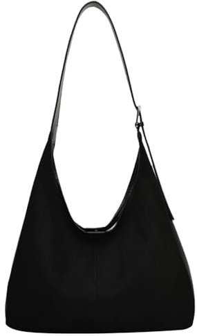 Fiorky Borsa Hobo Slouchy da Donna in Pelle Scamosciata Borsa a Tracolla con Tracolla Regolabile con Tasca Interna Borsa Ascellare Borsa Solida for Viaggi di Lavoro (Nero)