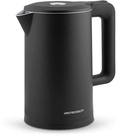 Berdsen Wasserkocher Edelstahl Mit Kalkfilter 1,7 L Fassungsvermögen 2200 Watt LED Beleuchtung Doppelwand Pirouettenbasis Wasser Kocher Leise Schwarz