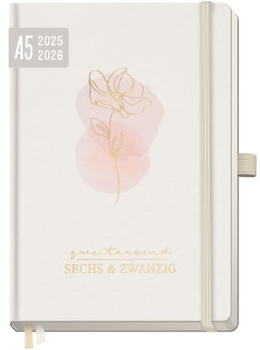 Häfft® Wochen-Notiz-Kalender 2025/2026 A5 - Buchkalender für 18 Monate: Jul 25 - Dez 26 Soft Flower - Hardcover mit Folienprägung- nachhaltig & klimafreundlich
