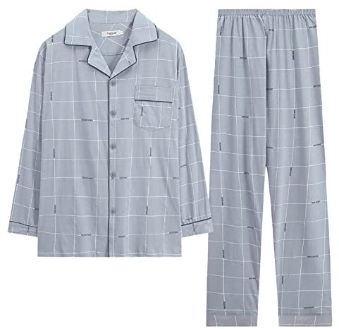 Ensemble De Pyjama Homme Pyjama Pour Homme Avec Patte De Boutonnage Vêtements D'intérieur À Manches Longues Pour Hommes De Détente 2 Pièces Avec Cordon De Serrage