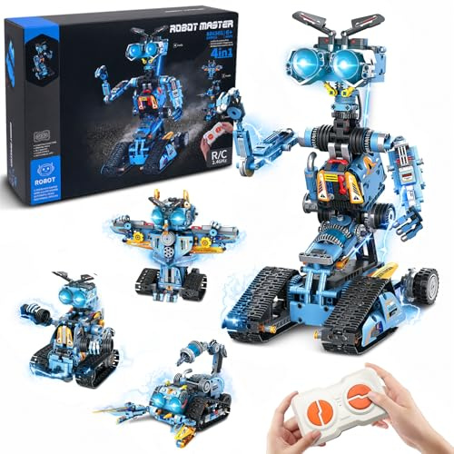 OKKIDY RoboterBauspielzeug für Kinder, 4-in-1 wiederaufladbares ferngesteuertes RC Robotik-Set STEM Lernspielzeug Spielzeug für Kinder Jungen Mädchen ab 6 Jahren (813 Stück)