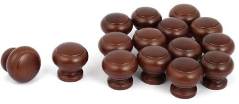 TOP-VIGOR Round Wooden Knobs 15 PCS 27×25 mm Dark Brown Drawer Pull Handles with Screws, Solid Wood Cabinet Cupboard Wardrobe Furniture Knobs for Home Cabinet Drawer and Dresser Door
