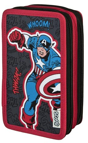 Scooli - Tripledecker Avengers - Gefülltes Schüleretui mit hochwertigen Stiften & Zubehör - Ideal für Schule, Freizeit und unterwegs - ab 6 Jahren