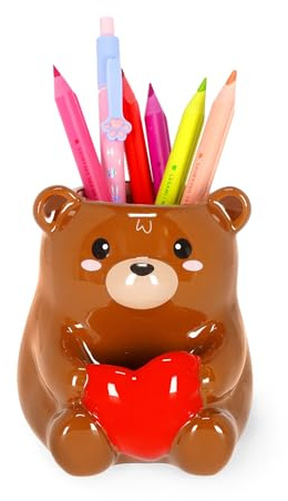 LEGAMI - Stifthalter aus Keramik, Desk Friends, Motiv Teddy Bear, handbemalt, Handbemalt, Geschenkidee, Schreibtisch-Organizer