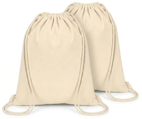 HAGOT 2 Stück Baumwollbeutel für Kinder, kleine Sportbeutel, Festival Party Beutel, zum Bemalen & Gestalten, Jutebeutel Stoffbeutel, 34 x 39 CM