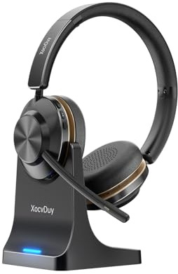 XocvDuy Bluetooth headset, Wireless Headset with Mic for Work, Bluetooth 5.3, Wireless Headsets with AI Noise Cancelling Microphone (Clear Calls & Mic Mute), for Computer/PC(No USB Dongle Included)