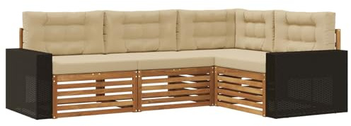 vidaXL Outdoor-Sofagarnitur 4 pcs Natur und Beige, Patio Lounge, modernes Outdoor-Sofa, wetterbeständige Eckbank, robuster Gartenmöbel, Bequeme Terrassenbestuhlung