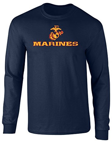 US Marines T-Shirt, zweifarbig, Logo-Grafik, langärmelig, offizielles Lizenzprodukt, Marineblau, XL