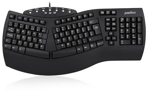 Perixx PERIBOARD-512 Ergonomic Split Keyboard, Curved Design, Wired USB, Multimedia Keys, UK QWERTY Layout, Black