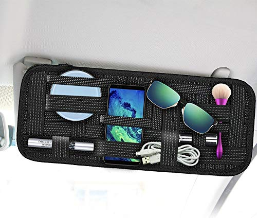 SourceTon Auto-Sonnenblenden-Organizer, 2 Packungen Auto-Visier-Aufbewahrung, rutschfest, elastisch, gewebtes Brett für Sonnenbrillenhalter, Parkplatz, Tankkarte, digitales Zubehör