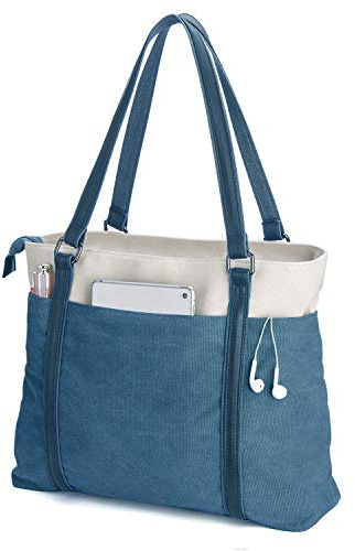 Sac de travail pour femme avec compartiment pour ordinateur portable, poches à fermeture éclair, sac à main pour enseignant., bleu, Large