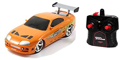 Jada Toys 253206006 Fast & Furious RC-Auto Brian's Toyota Supra-Orange, Ferngesteuertes Auto, Turbofunktion, 2-Kanal Funkfernbedienung, USB-Ladefunktion, inkl. Batterien, 1:16, orange, One Size