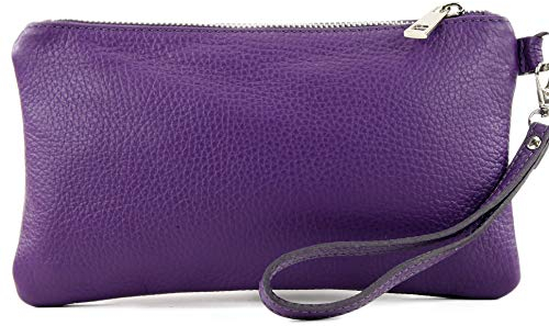 modamoda de T193 Damen Leder Clutch Handgelenktasche Kosmetiktasche Klein handmade in Italy, Farbe:Purple